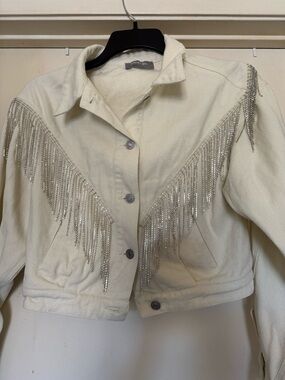 Ivory Fringe Embellished Women's Jacket